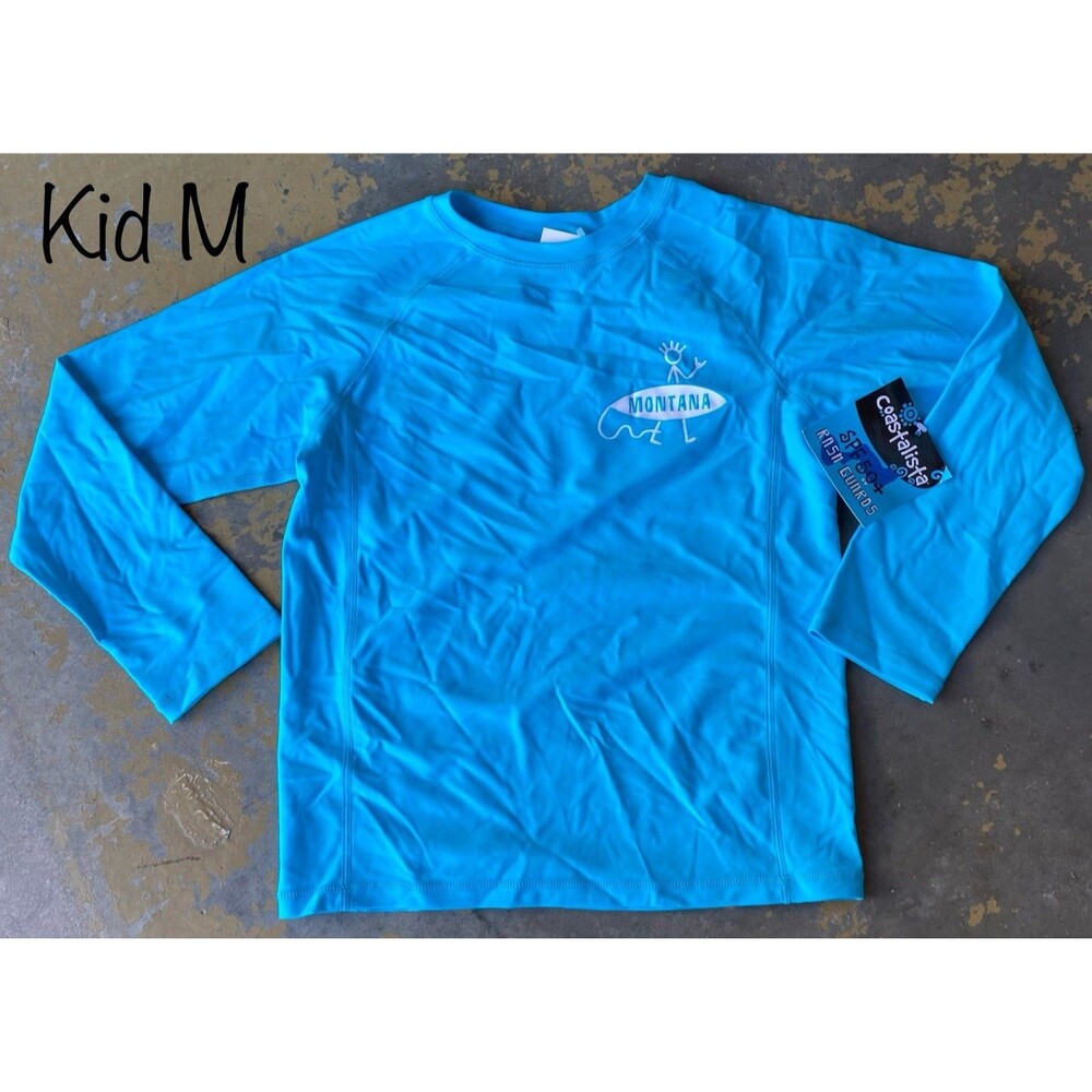 Coastalista Kid M Blue Montana Long Sleeve Rash Guard NWT SPF 50+